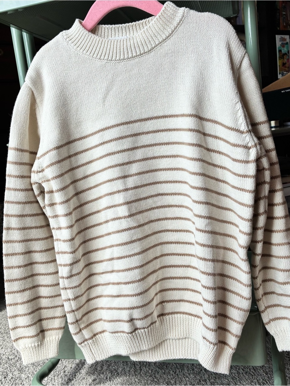 Jamie Kay Cream Crewneck Sweater with Tan Stripes